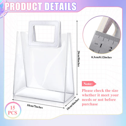 Meanplan 15 Pack Clear Gift Bags with Handles, Reusable Transparent PVC Gift Bags for Gifts, Heavy Duty Plastic Shopping Totes for Birthday, Wedding, Baby Shower, Bridal Party(7 x 8 x 4 Inch,White)