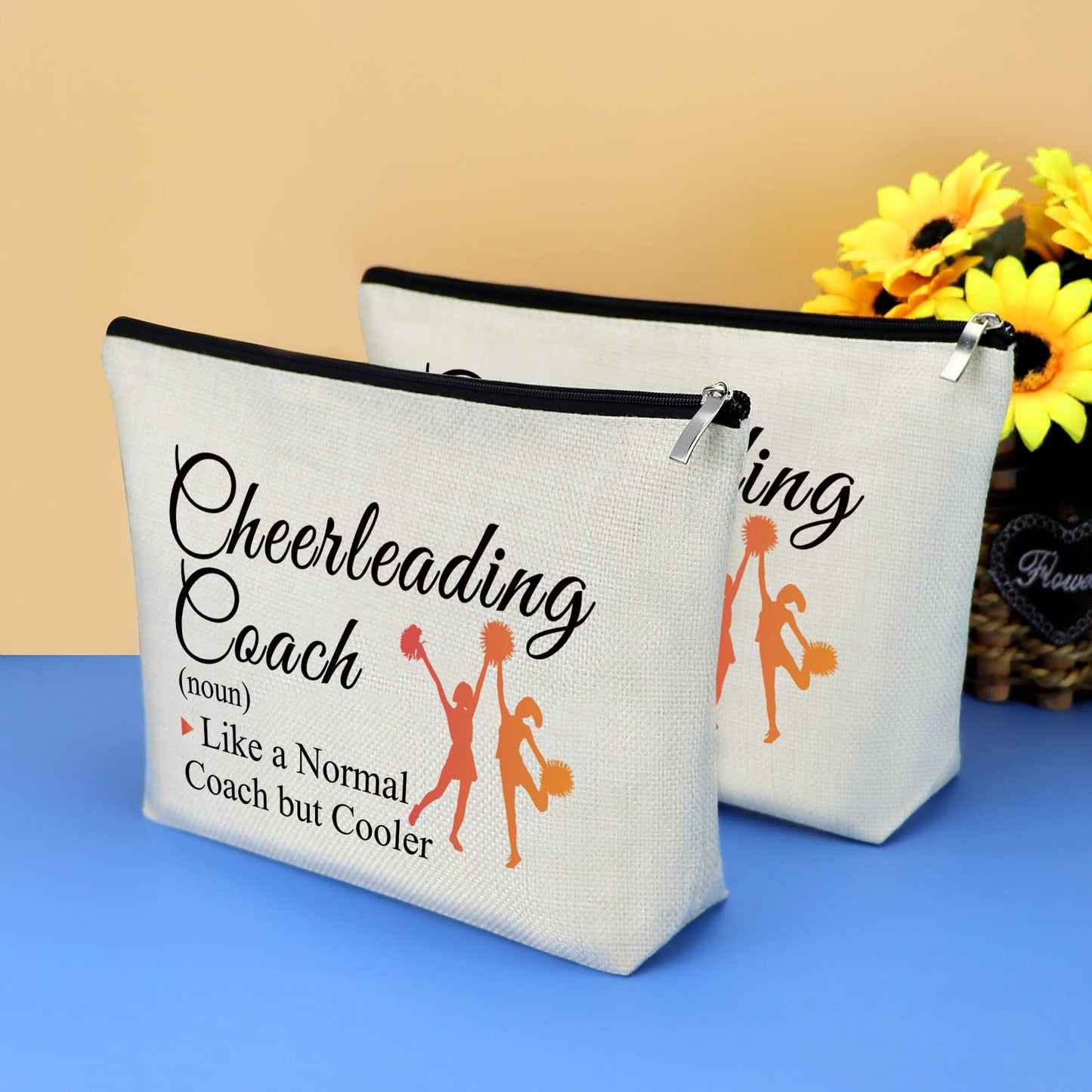 2 Pcs Cheerleading Coach Gift Makeup Bag for Women Cheer Coach Mom Appreciation Gifts Cheerleader Mother's Day Birthday Gift for Cheer Mom Coaches Thank You Gifts Cosmetic Bag Travel Toiletry Bags
