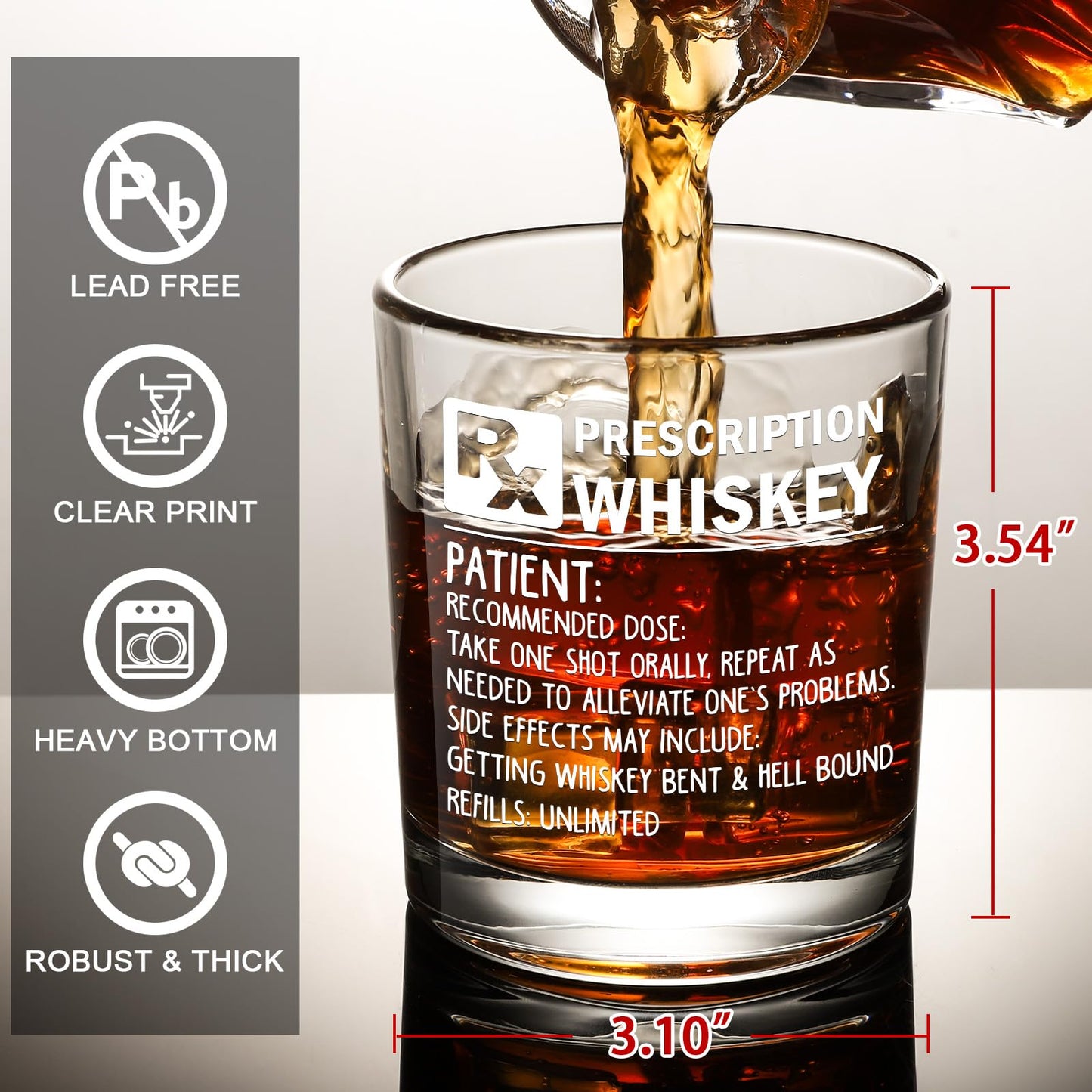 Prescription Whiskey Glass, Funny Rocks Glass & Bourbon Barrel Set for Brother Boyfriend Father Husband Coworker on Christmas & Birthday, White Elephant Cool Gag Gifts for Men