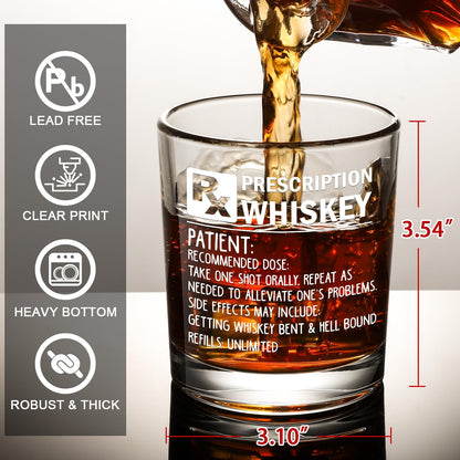 Prescription Whiskey Glass, Funny Rocks Glass & Bourbon Barrel Set for Brother Boyfriend Father Husband Coworker on Christmas & Birthday, White Elephant Cool Gag Gifts for Men