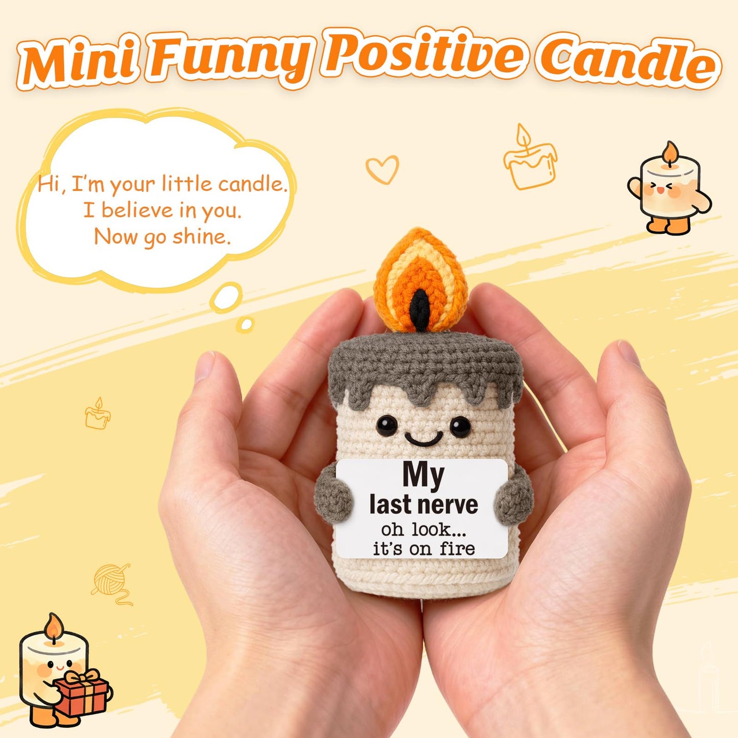 Funny Mini Candle Birthday Gifts for Women - Self Care Relaxation Gag Gifts for Best Friend Boss Coworker Sister Mom, Handmade Crochet Candle My Last Nerve Gift for Her - Funny Office Decor