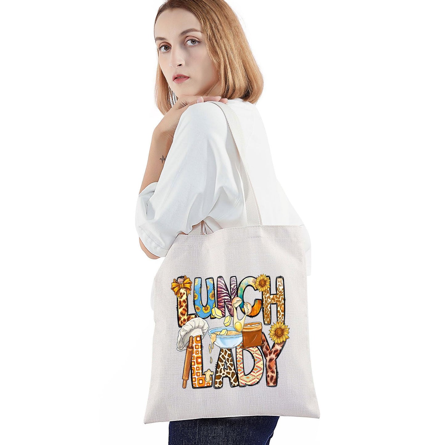 BWWKTOP Lunch Lady Tote Bag Lunch Workers Appreciation Gift Lunch Lady Shoulder Bag Lunch Mom Merch