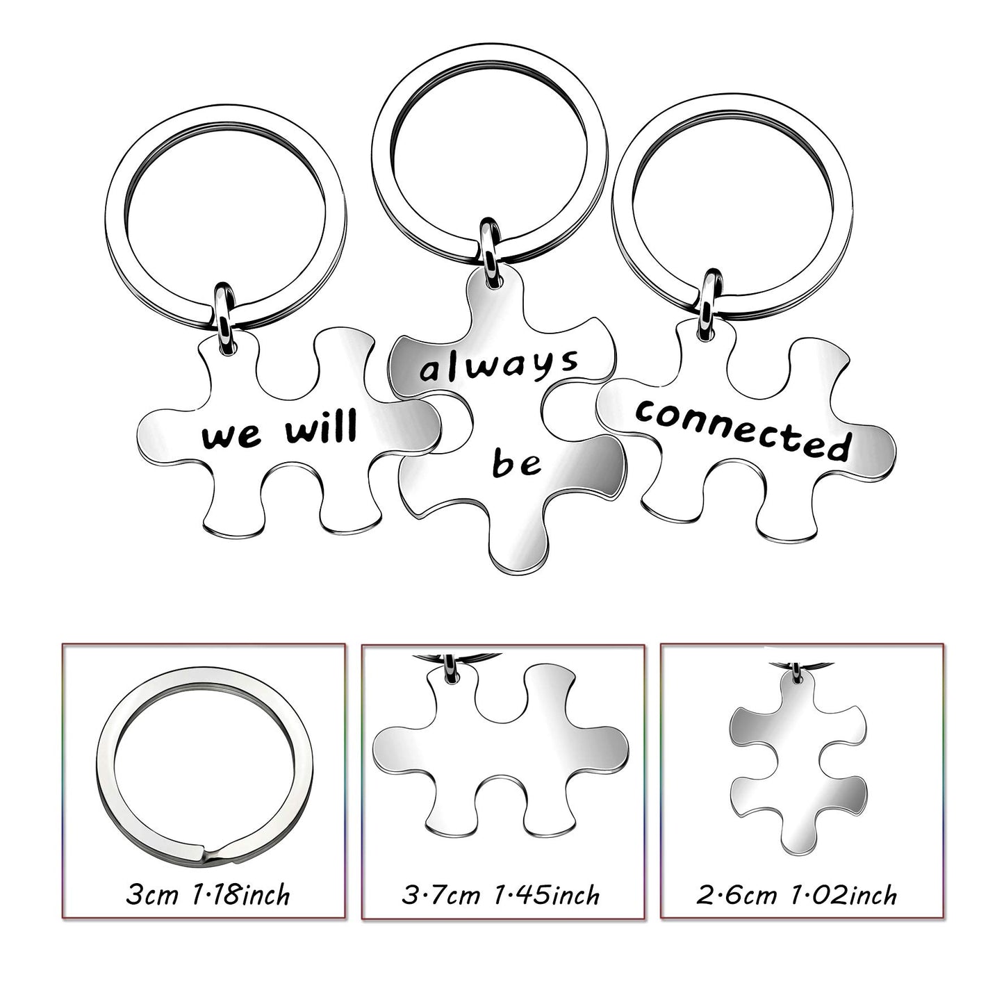 3pcs Best Friends Brothers Sisters Gifts Key Chain Set Friendship Long Distance Gifts - We will always be connected Keychain