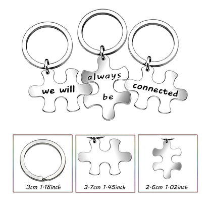 3pcs Best Friends Brothers Sisters Gifts Key Chain Set Friendship Long Distance Gifts - We will always be connected Keychain