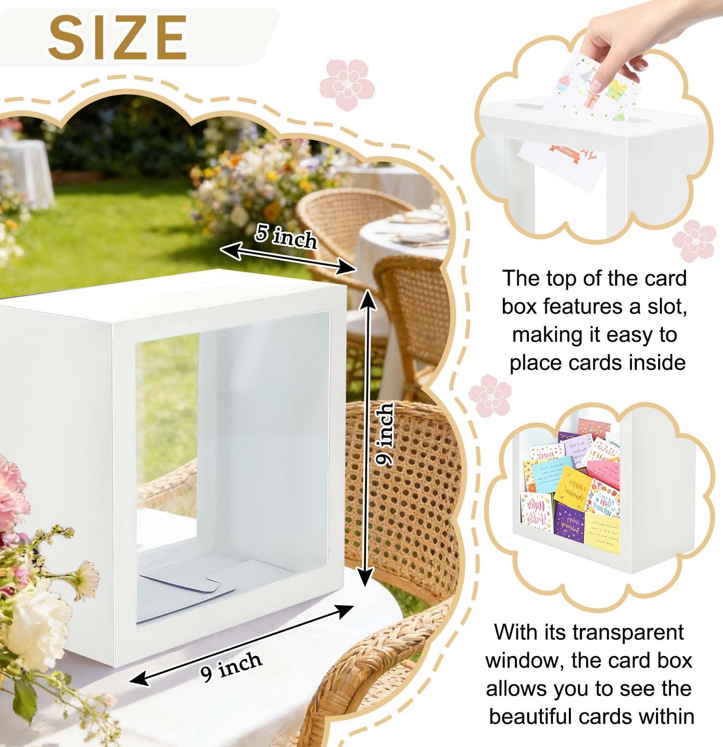 SietDESEO White Card Box for Party with Clear Window Large Gift Card Box Holder for Wedding Reception Birthday Graduation Baby Shower Raffle Ticket Box