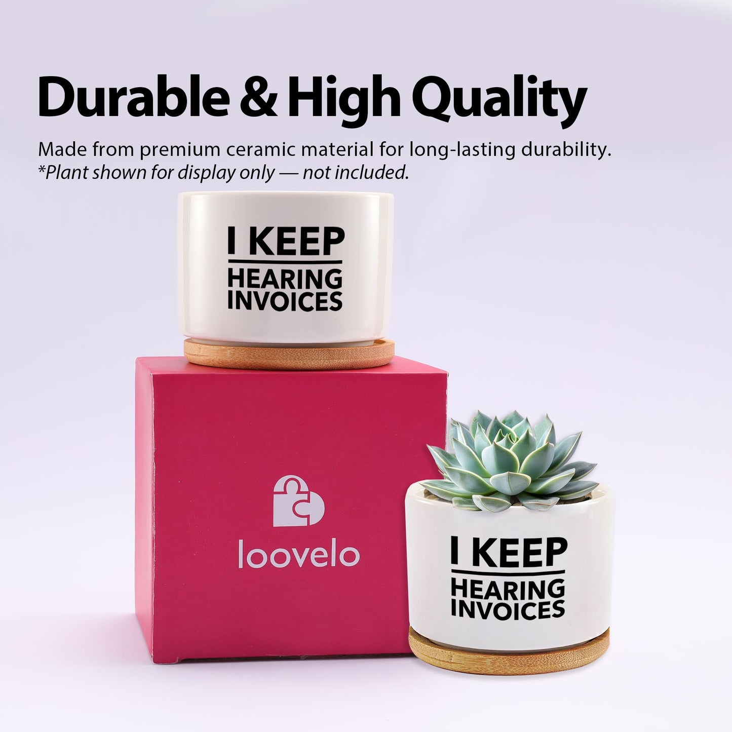 I Keep Hearing Invoices Accountant Gifts for Accounting Student Graduation Gifts CPA Bookkeeper Ceramic Succulent Plant Pot with Bamboo Tray Round Home Office Decor 3.5 Inch White (No Plants)