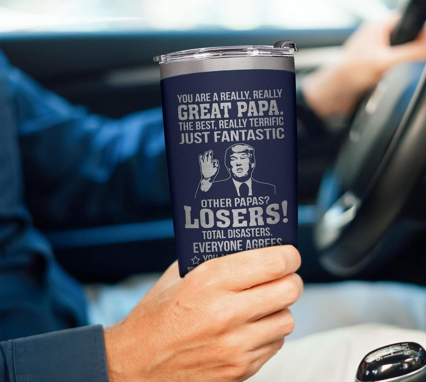 Fathers Day Papa Gifts from Daughter, Son, Kids - Perfect Gifts for Papa - Dad Birthday, Fathers Day Tumbler- Great Dad Insulated Stainless Steel Tumbler 20oz Navy