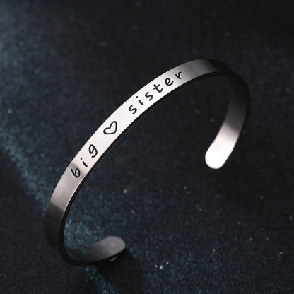BESPMOSP Big Sis Middle Sis Little Sis Sister Cuff Bangle Bracelet Family Friend Gift for Women