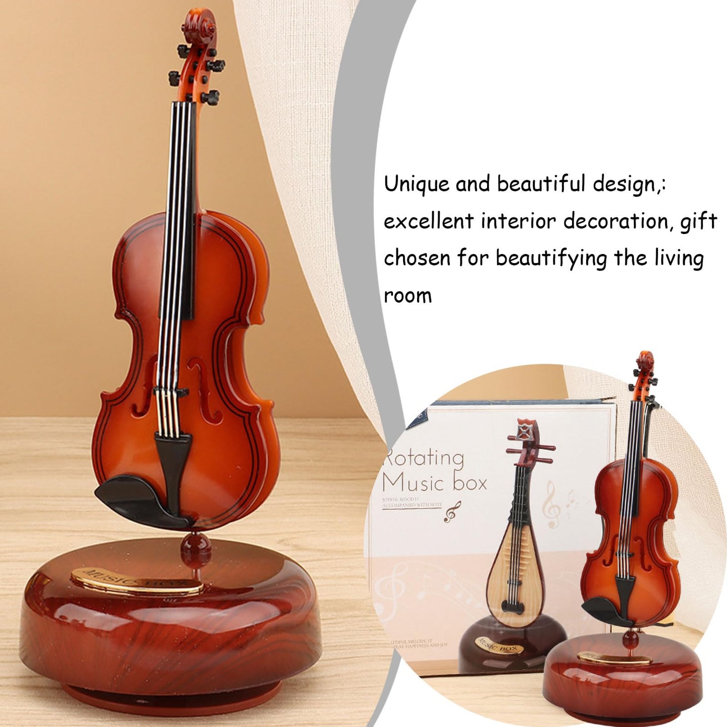 Violin Music Box - Classical Music Box Mini Replica Instrument Crafts Decoration Gift Craft Home Office Ornament