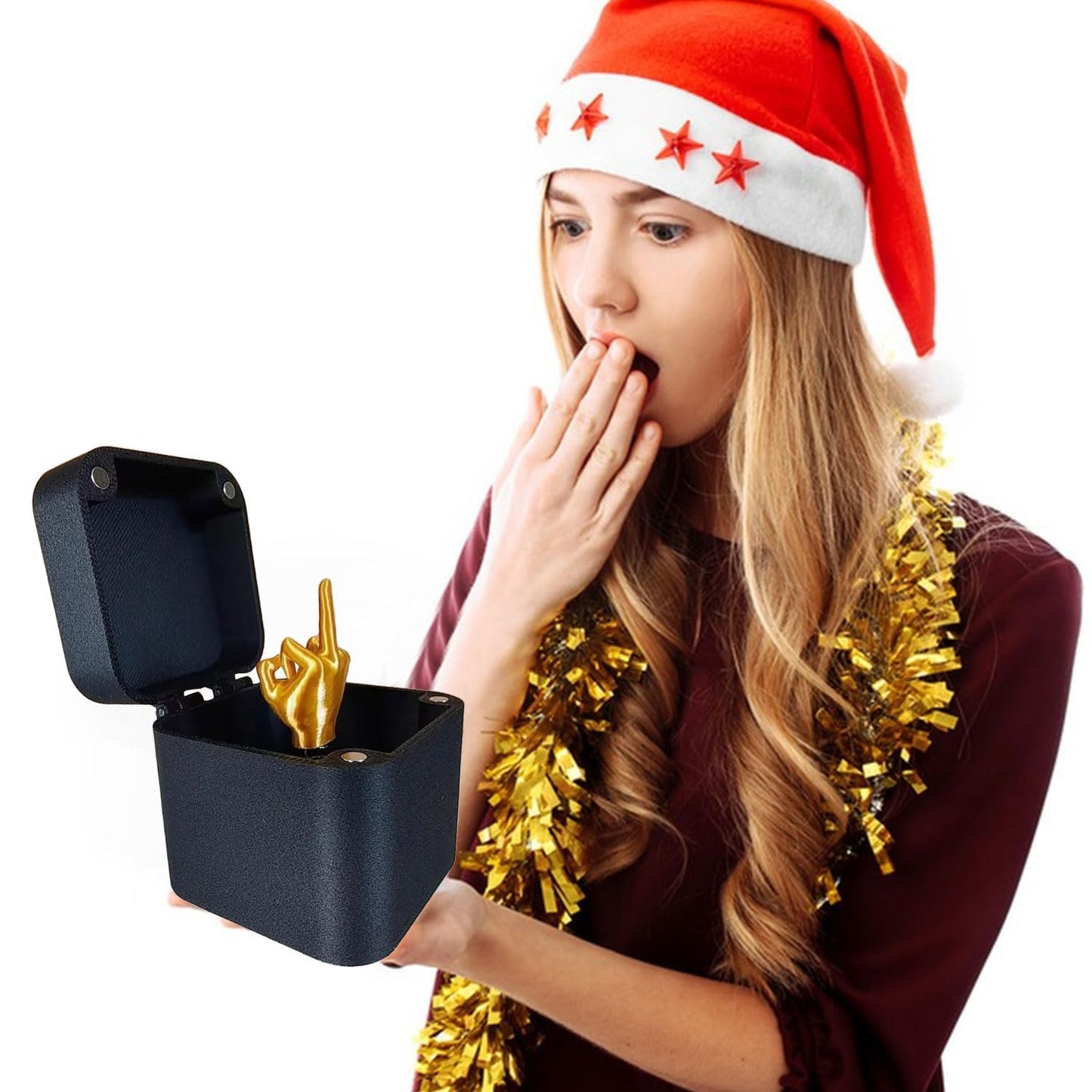 3D Printed Middle Finger Adult Prank Gift Ring Box, Funny Middle Finger in Pop Up Gift Box, Surprise Prank in Pop Up Gift Box, Novelty Gift Box with Middle Finger Black Ring Box (1 PCS)