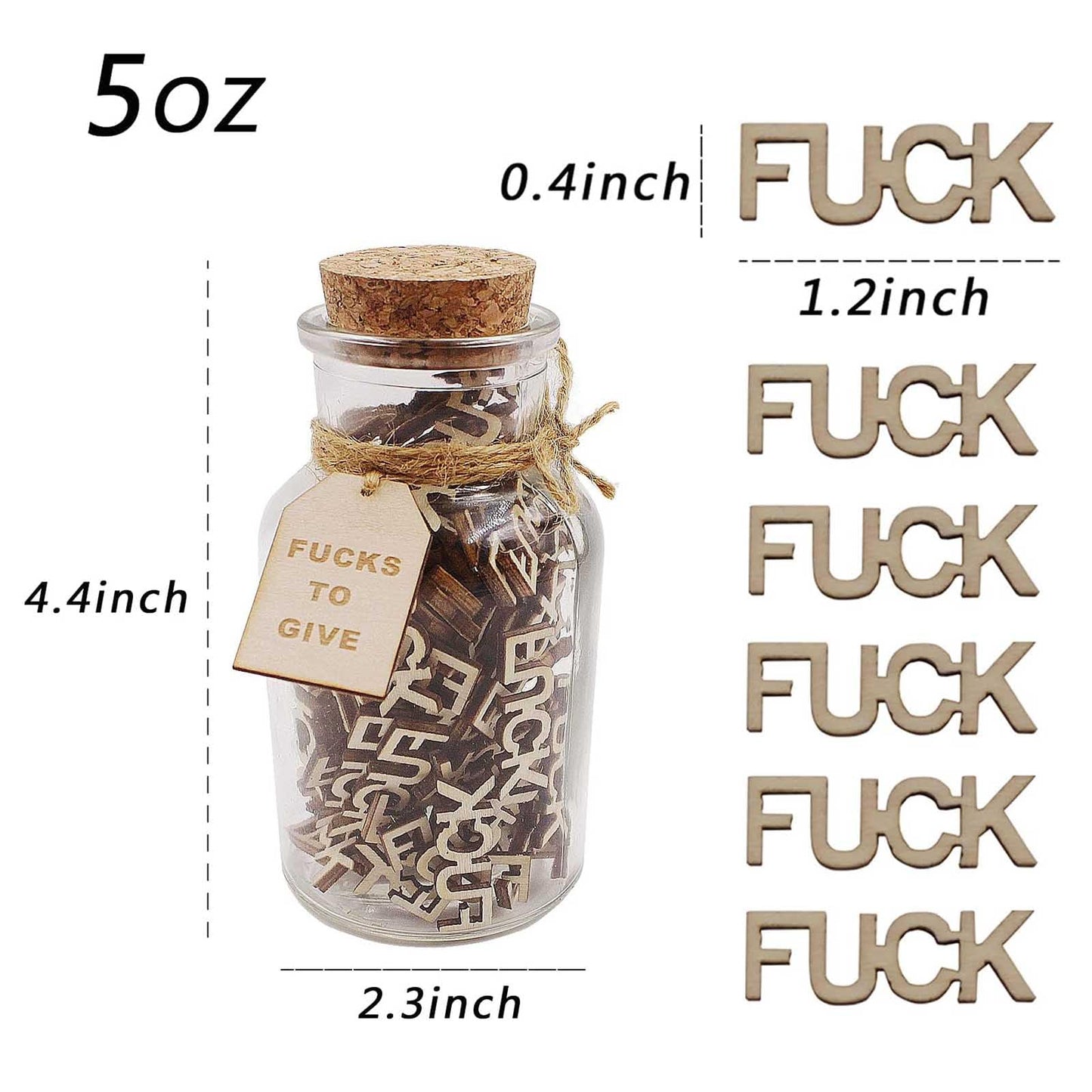 F uck to Give Jar(5oz),Funny Decorative Jars for Gift,Cute F uck Wooden Cutout Letter Piece And Glass Bottle,Gag Gift for Friends Birthday,Valentines Day,Christmas,Bad Mood Vent Gag Bottle Jar