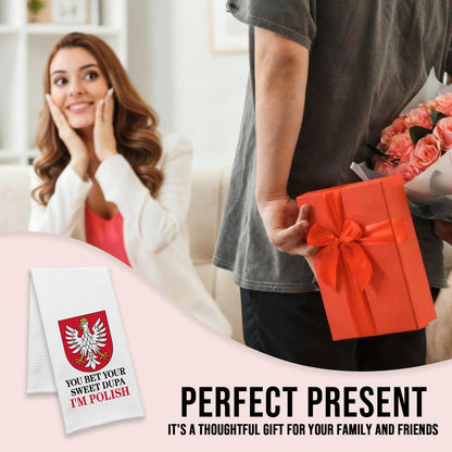 Funny Saying Kitchen Towels, You Bet Your Sweet Dupa I'm Polish Dishcloths, Polish Gifts for Women Men, Poland Flag Decorative Tea Towels, Sweet Housewarming Gifts for Hostess Friend Bestie
