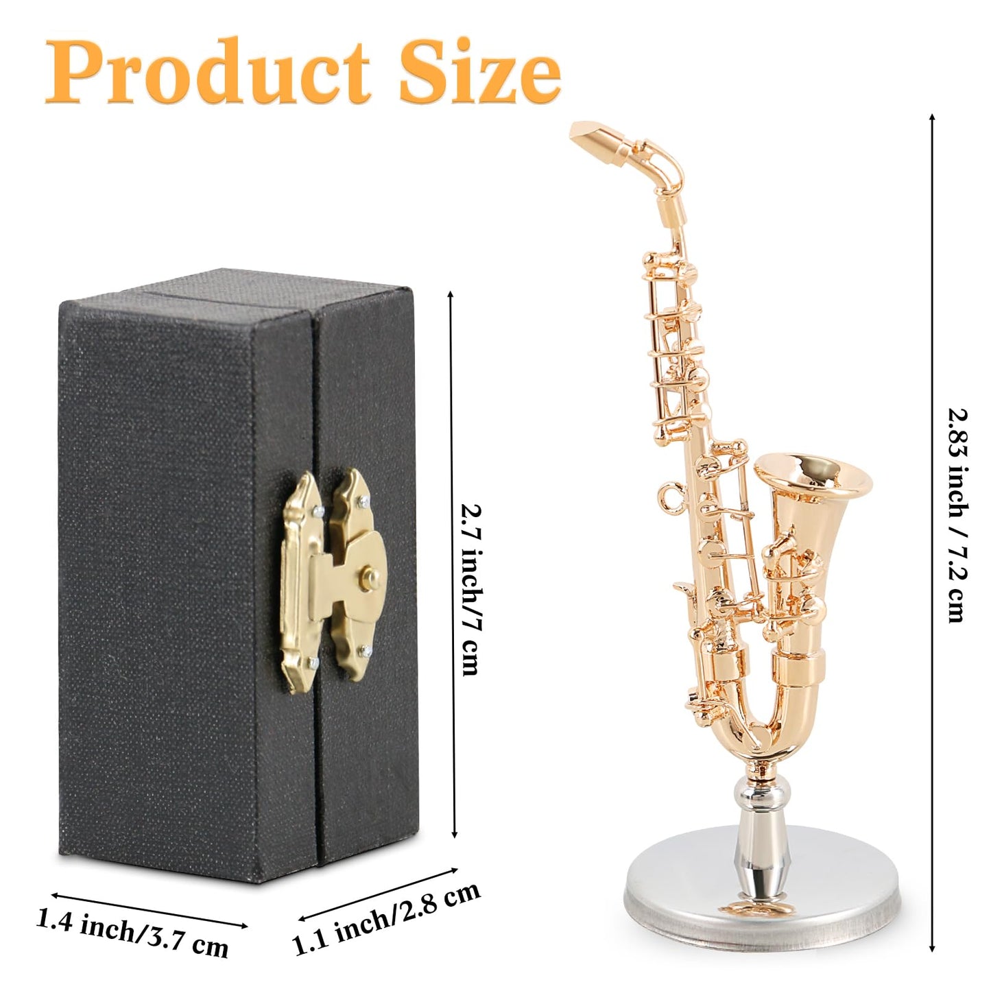 EASTROCK Mini Saxophone - 2.6" Gold-Plated Alto, Black Leather Case - Saxophone Gift