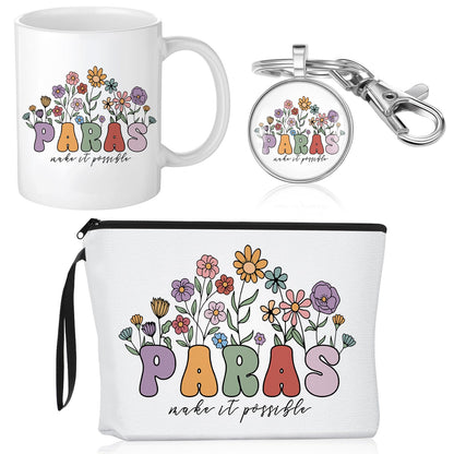 Havawish 3 Pcs Paraprofessional Gift for Women Paras Makeup Bag Cosmetic Bag 11 oz Paras Coffee Mug and Keychain Paraprofessional Appreciation Gift for Counselor Tutor Paraeducator Teacher Assistant