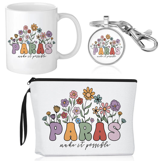 Havawish 3 Pcs Paraprofessional Gift for Women Paras Makeup Bag Cosmetic Bag 11 oz Paras Coffee Mug and Keychain Paraprofessional Appreciation Gift for Counselor Tutor Paraeducator Teacher Assistant