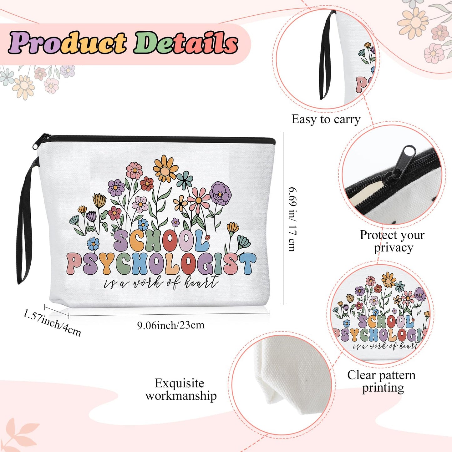 Havawish 3 Pcs School Psychologist Gifts for Women Wildflower Cosmetic Bag Makeup Bag Ceramic Coffee Mug and Keychain Psychology Major Gifts for School Psychologists