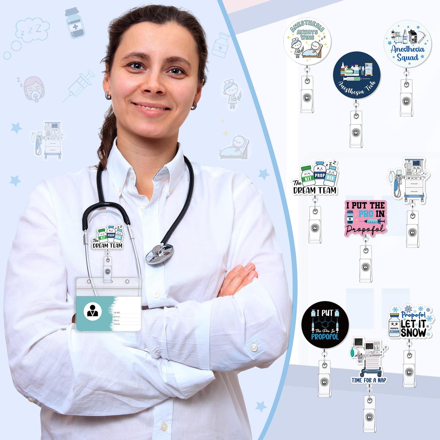 Suncalla 9 Pcs Anesthesia Badge Reel National Anesthesia Nurse Week Gifts Retractable ID Badge Holder Anesthesiology Gift for Hospital Nurses Anesthetist Doctor Anesthesiologist ICU Rn Surgical CRNA