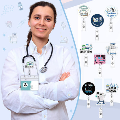 Suncalla 9 Pcs Anesthesia Badge Reel National Anesthesia Nurse Week Gifts Retractable ID Badge Holder Anesthesiology Gift for Hospital Nurses Anesthetist Doctor Anesthesiologist ICU Rn Surgical CRNA