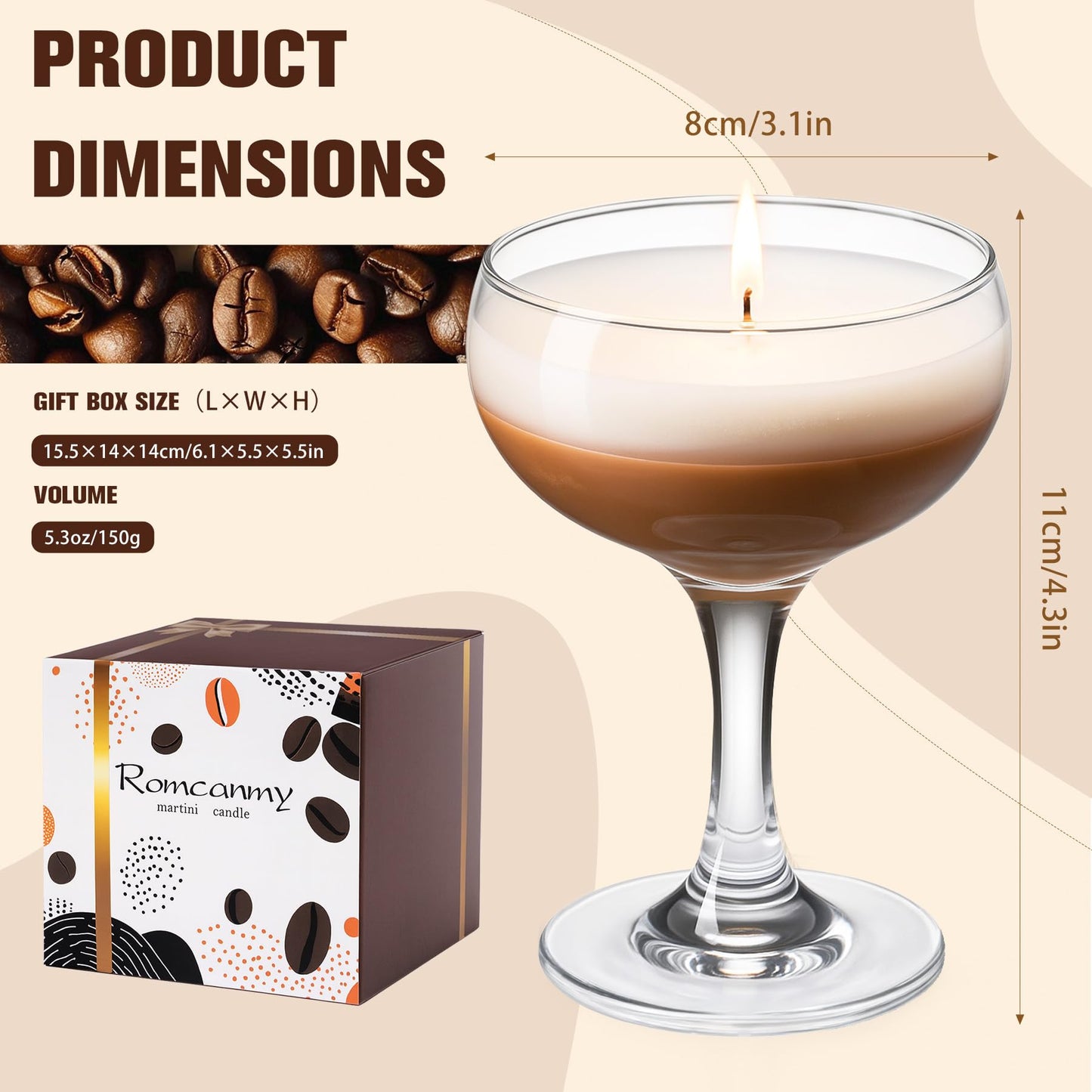 Espresso Martini Candle Gifts for Women Men, Coffee Candles for Home Scented, Natural Soy Wax Unique Candles for Coffee Lovers, Small Martini Candle Gift for Christmas, Birthday, Home Decor