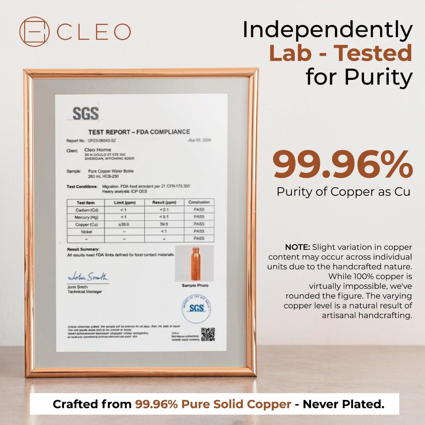 CLEO HOME 100% Pure Copper Water Bottle for Drinking, 32 Oz Hammered Ayurvedic Copper Bottle for Drinking Water | Leak-Proof & Eco-Friendly | For Yoga, Office, Travel with Canvas Carry Bag & Brush