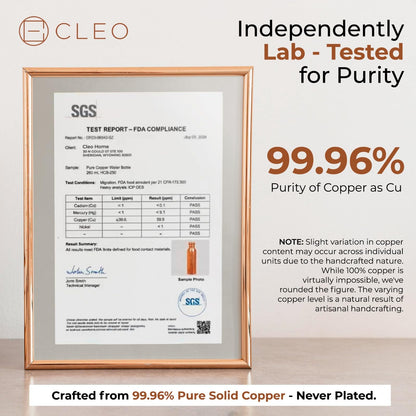 CLEO HOME 100% Pure Copper Water Bottle for Drinking, 32 Oz Hammered Ayurvedic Copper Bottle for Drinking Water | Leak-Proof & Eco-Friendly | For Yoga, Office, Travel with Canvas Carry Bag & Brush
