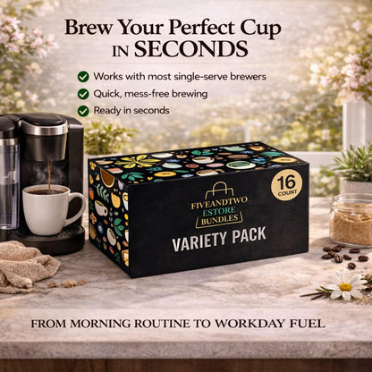 Fiveandtwoestore Bundles Flavored Coffee Pod Variety Pack, 16ct –Includes 8 Flavored K-Cup Pods - Cinnamon Dolce, Toasted Graham, Maple Pecan, Brown Sugar Cinnamon,Toffeenut, Vanilla, Hazelnut, Caramel in Giftable Box