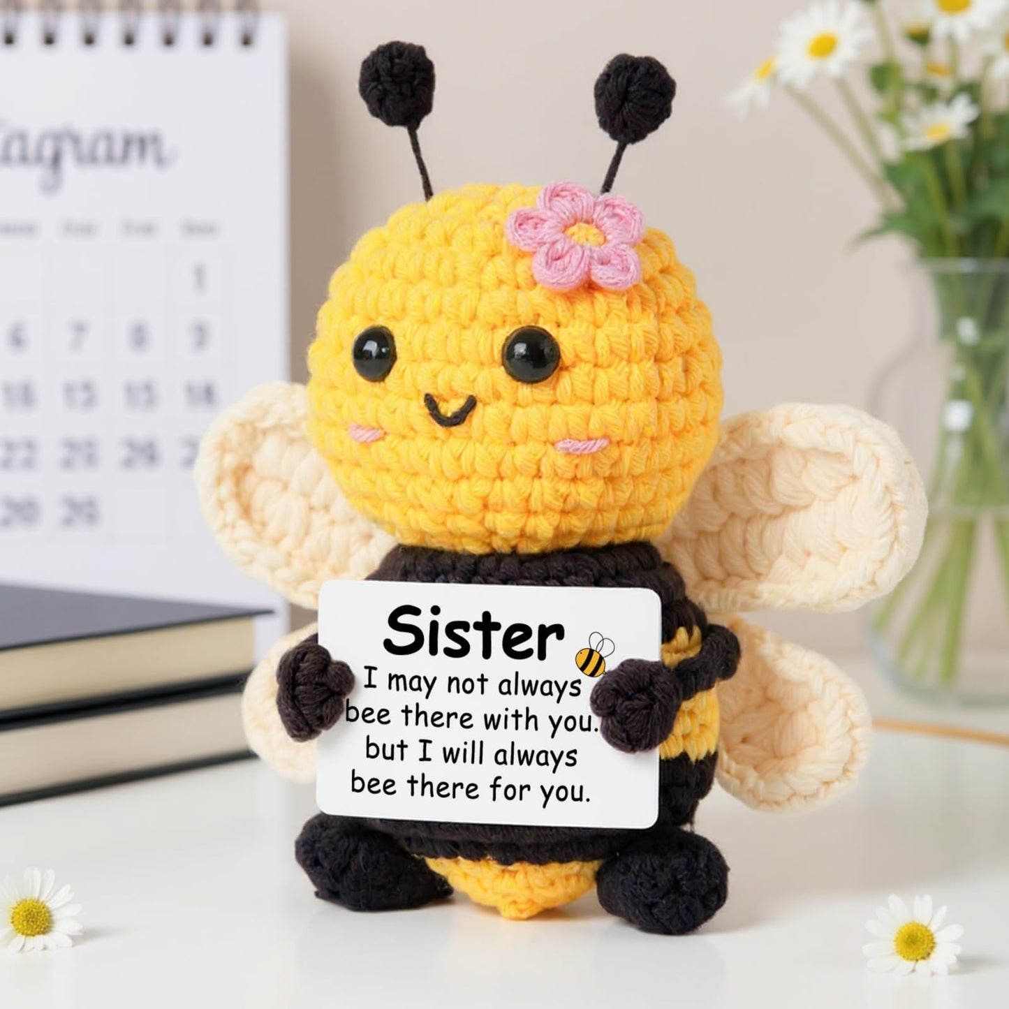 Sister Birthday Gifts, Sister Gifts from Sisters Brother, My Forever Soul Sisters Birthday Valentines Mothers Day Christmas, Mini Crochet Bee Affirmation Support Presents, Cute Handmade Knitted Decor