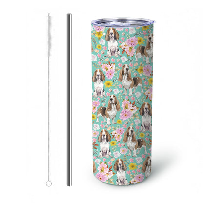 Basset Hound Gifts for Women, 20oz Stainless Steel Insulated Tumbler Travel Mug Cup with Lid Straw Brush, Gifts for Dog Mom Dog Lover