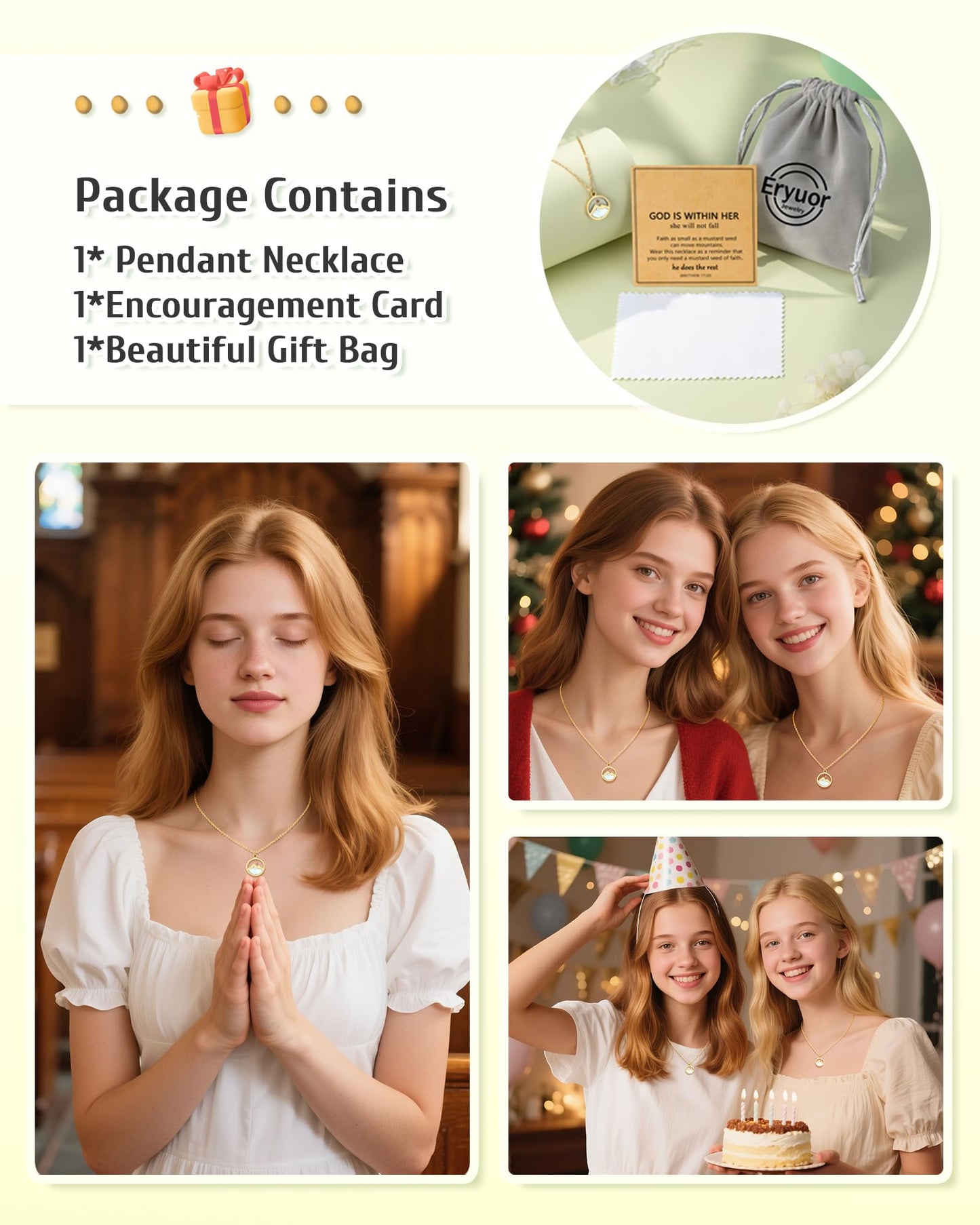 Eryuor Silver/Gold Moving Mountains Mustard Seed Faith Necklace, Inspirational Christian Gifts for Teen Girls & Women