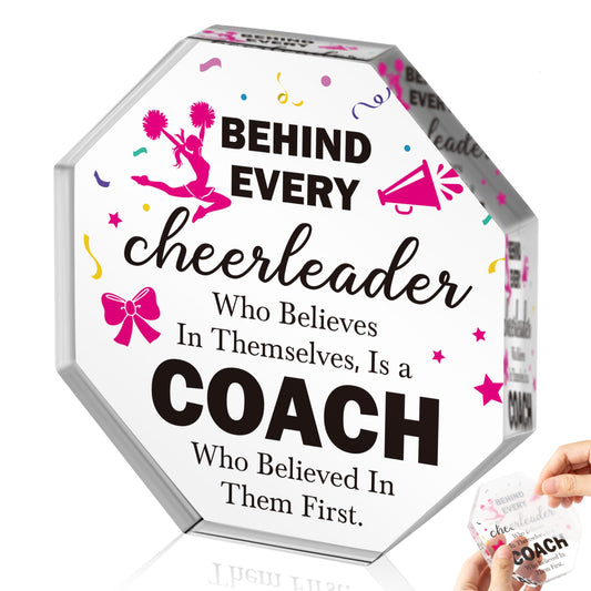 WATINC Thank You Coach Gifts - Cheerleader Appreciation Gifts for Women, Acrylic Octagon Cheerleading Coach Graduation Awards Table Centerpiece Sign, Thanks Coaches Desk Decor for Farewell Birthday