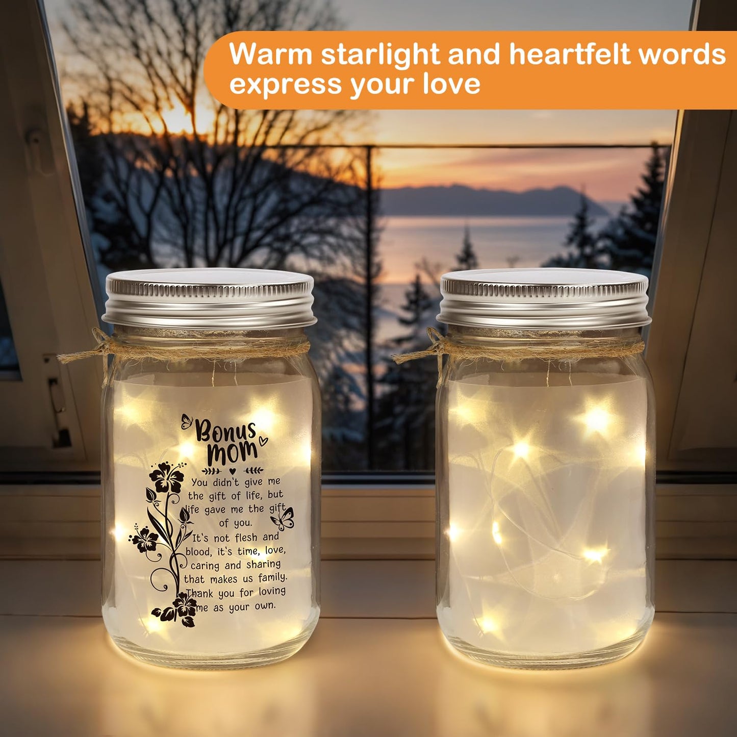 Bonus Mom Gifts Mason Jar Night Light for Mothers Day from Daughter Son,Step Mom Gifts,Birthday for Stepmom, Mother in Law Gifts