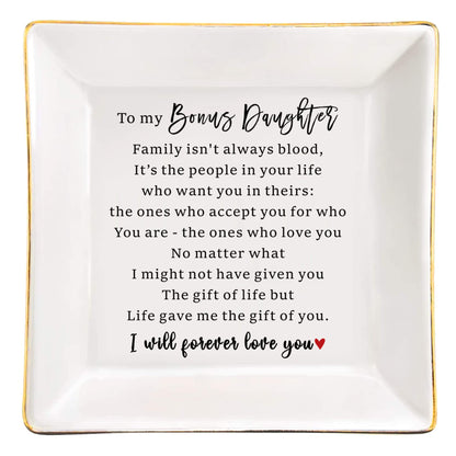 Ceramic Jewelry Ring Dish for Women Her, Christmas Birthday Wedding Day for Daughter Mom Grandma Coworker Aunt Best Firends Bonus Daughter, Jewelry Tray Keepsake