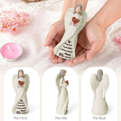 80th Birthday Gifts for Women, Happy 80th Birthday Decorations for Women, Best Gifts for 80 Year Old Woman Moms Grandmother Friends, Elegant Angel Figurine for Home Party Decor