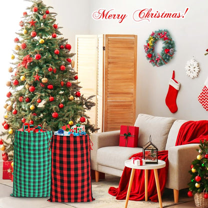 HRX Package 2pcs Cotton Santa Bags, 27.5x19inch Large Fabric Drawstring Christmas Gift Bags, Holiday Gift Wrap with Gift Tag for Presents