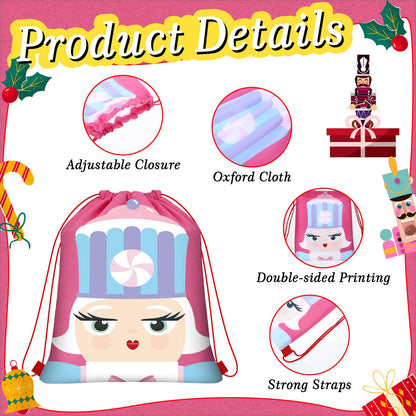 Hillban 12 Pcs Nutcracker Drawstring Backpack Valentine Nutcracker Gift Bags Waterproof Shoulder Bags for Yoga(Cute,Pink)