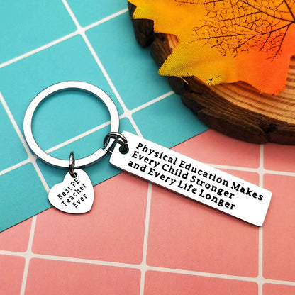 Ciyumu PE Teacher Appreciation Gifts for Women Men Gym Teacher Keychain Birthday Thanksgiving Christmas Graduation Retirement Gifts for PE Teacher from Student Stainless Steel Keyring