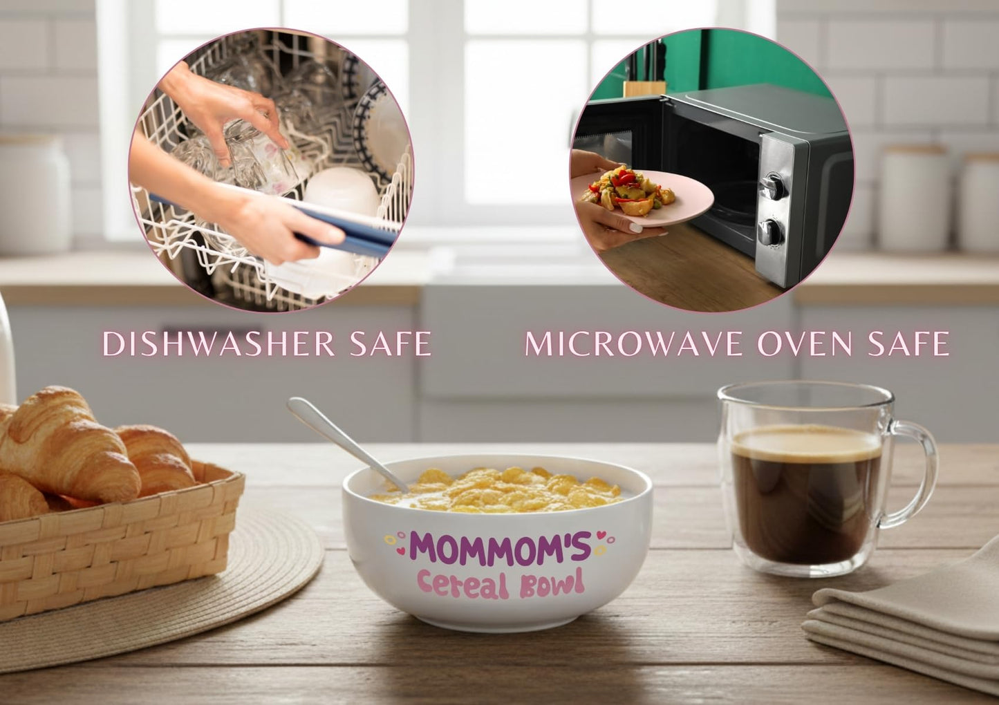 InnoBeta Mommom Gifts for Grandma from Grandkids, Mommom's Cereal Bowl Spoon Set, Ideal Present for Mother's Day Birthday Christmas