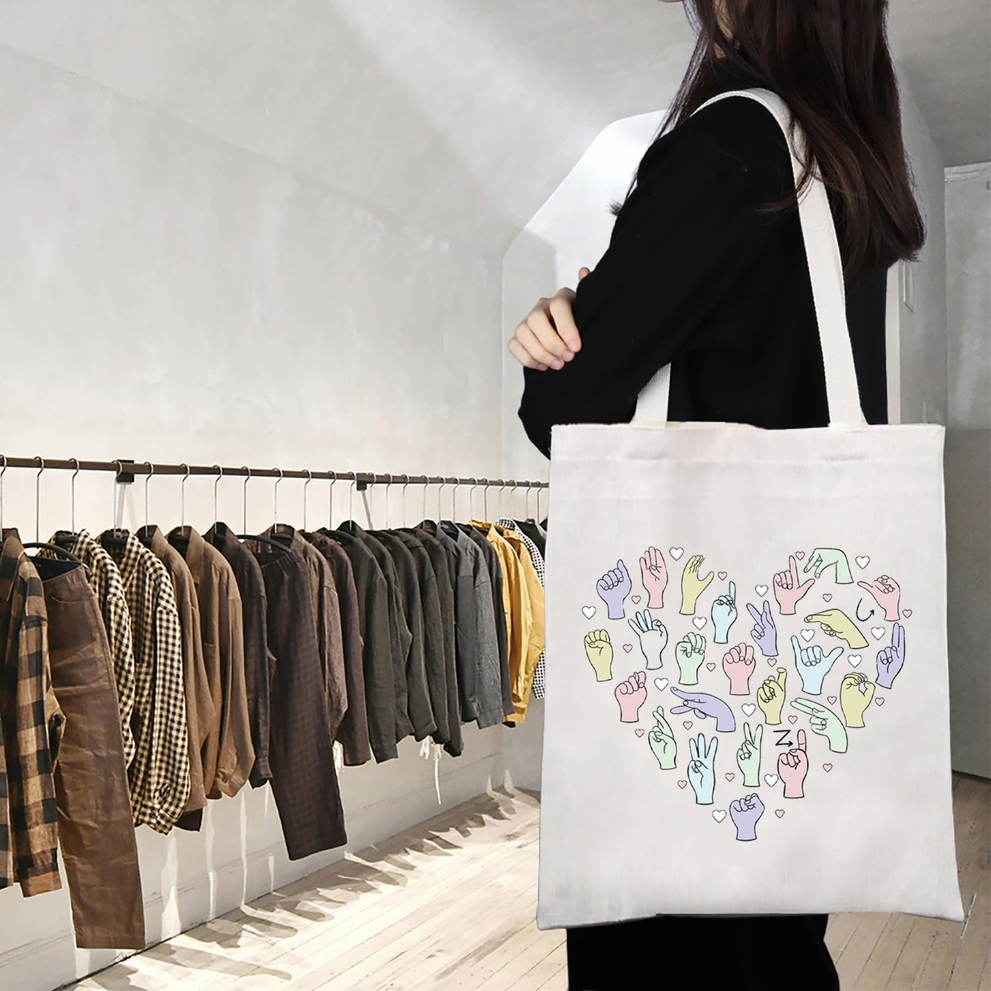 TGBJE ASL Tote Bag - American Sign Language Shopping Bag - Deaf Awareness Gift
