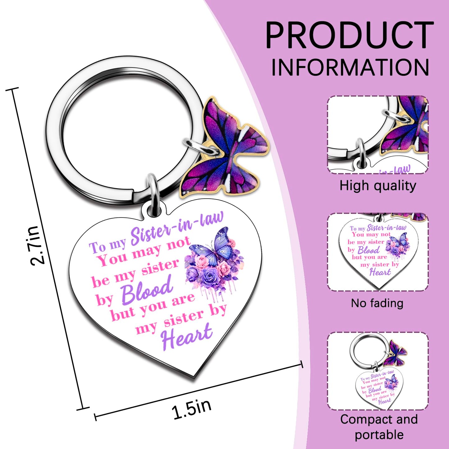 Sister In Law Gifts Mothers Day Wedding Gift Butterfly Purple Gifts For Women Keychain Sister In Law Birthday Gift Mothers Day Christmas