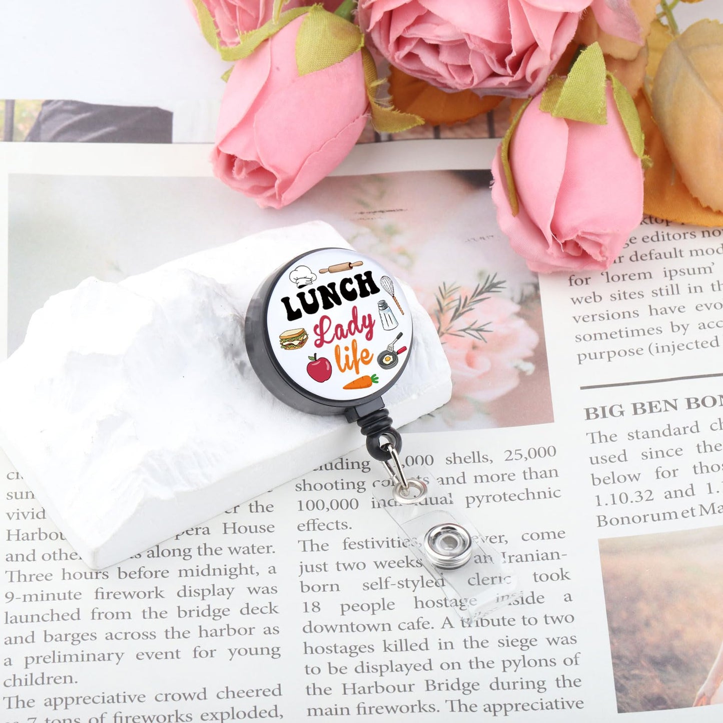 Lunch Lady Badge Reel Retractable ID Badge Holder Cafeteria Worker Gifts School Lunch Ladys Gift (Lunch Lady Badge Reel)
