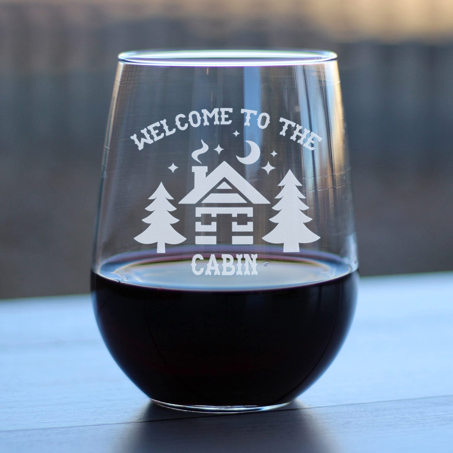 Bevvee Welcome To The Cabin - Stemless Wine Glass - Rustic Themed Gifts and Cabin Decor - Large 17 Ounce
