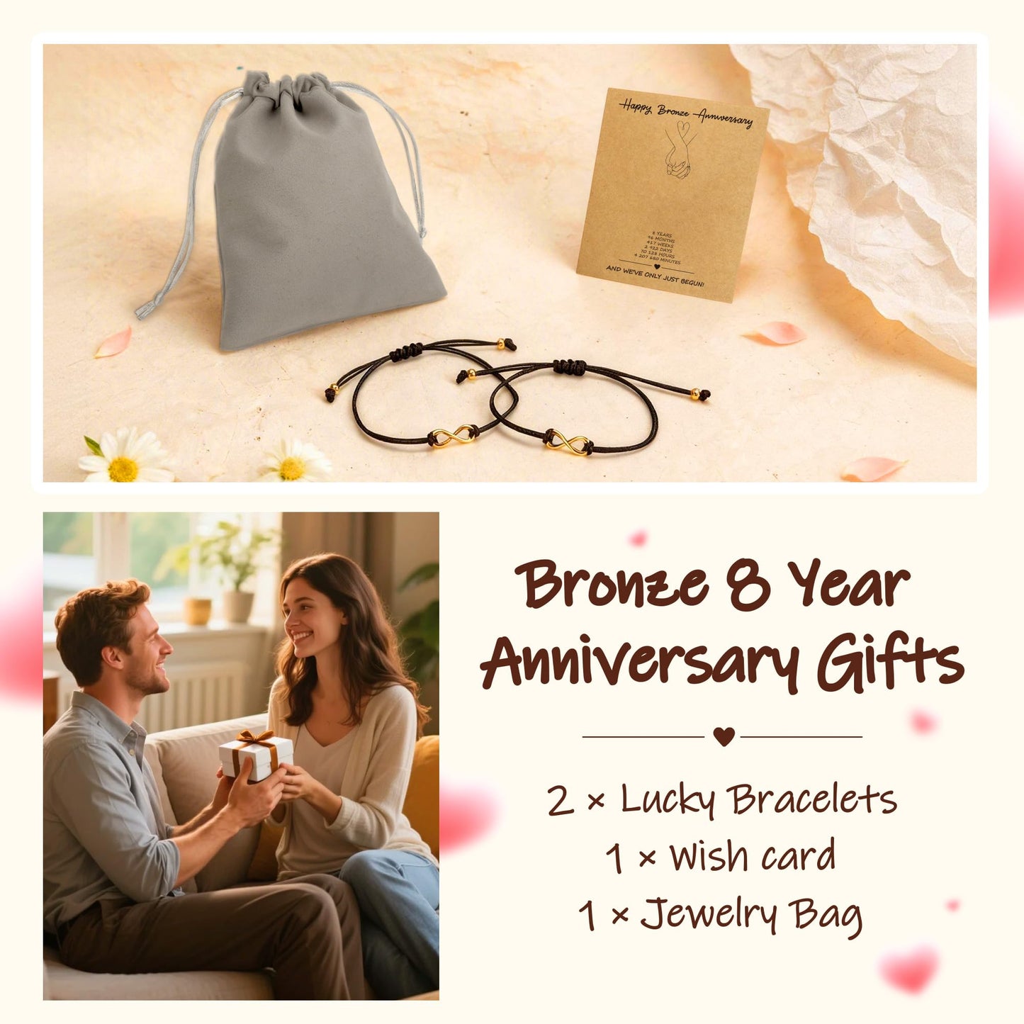 Glowvibe Bronze 8th Anniversary Wedding Gifts,Matching Bracelets For Couple 8th Anniversary Present for Him and Her Bracelets Infinity Knot