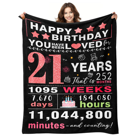 21st Birthday Gifts for Her - Gifts for 21 Year Old Female - 21 Birthday Decorations for Her - Twenty-one YR Bday Gift for Women Female Daughter Niece Sister Girlfriend Ideas Blanket 50"x60"