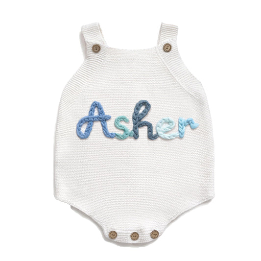 Custom Onesie for Babies,Hand Embroidered Name and Monogram Baby Onesie Bodysuit,Knitted White Onesie Romper with Name,Personalized Baby Gifts for Boy Girl