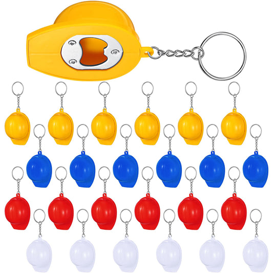 Huquary 24 Pcs Construction Bottle Opener Keychain Construction Party Favors Mini Safety Hat Bottle Opener Key Chain for Father's Day Gifts Birthday Party Supplies Decoration, 4 Colors