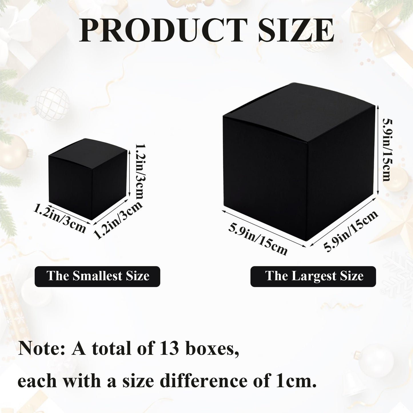 Ketifertic 13PCS Black Surprise Nesting Boxes, Prank Gift Box Assorted Sizes, Funny Gag Gift for Birthday Party Weddings Halloween Anniversaries Christmas Holidays, 1.2-5.9 Inch