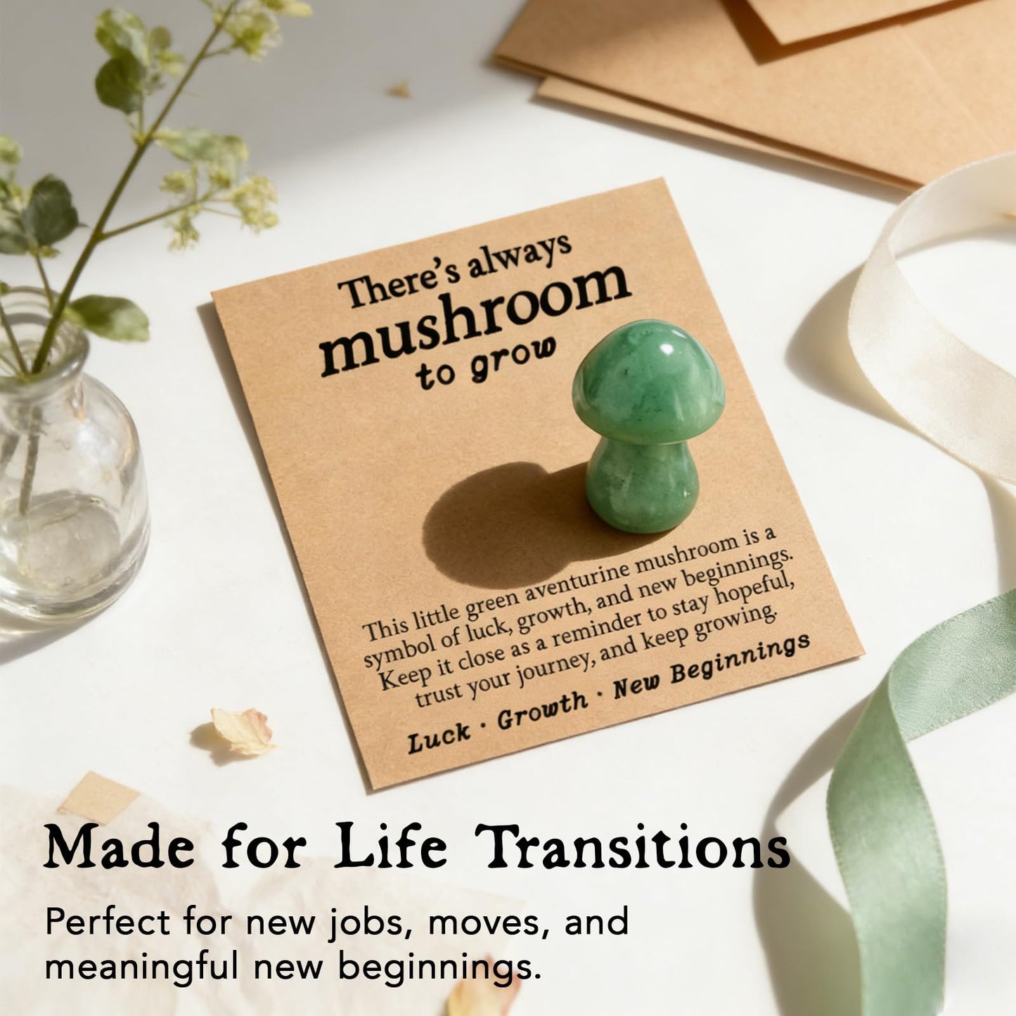 Green Aventurine Mushroom Crystal Gift for Women Friend Sister Daughter, Luck Growth New Beginnings Keepsake for Desk Office Shelf Decor, Graduation Birthday Christmas Good Luck Gift (Green)