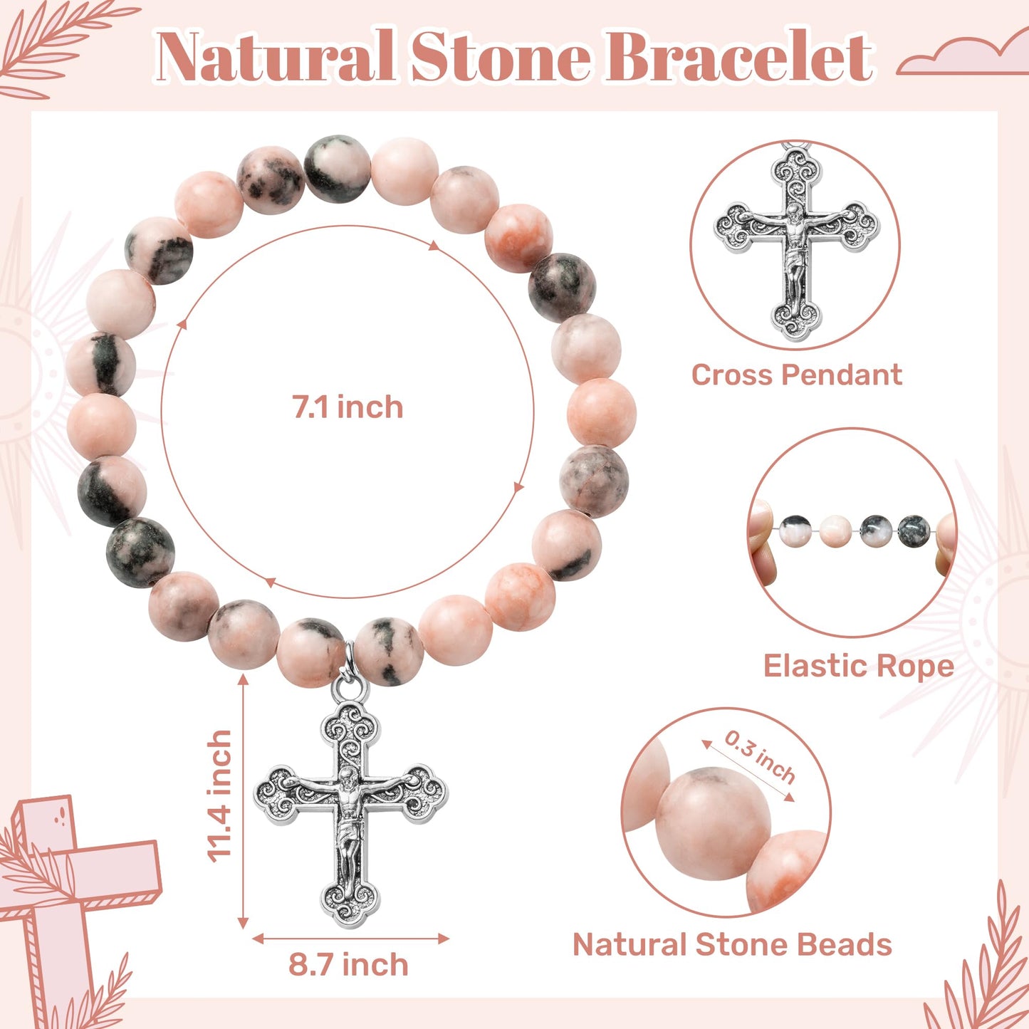 CJiangpo Natural Stone Cross Bracelet for Godparents, Christian Religious Cross Beaded Bracelets Godmother Godfather Proposal Gifts Catholic Jewelry for Christmas Baptism Gifts