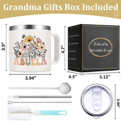 Lifecapido Abuela Gifts, Abuela 14oz Insulated Coffee Mug, Grandma Christmas Birthday Mothers Day Gifts for Abuela Grandma Grandmother, Creamy