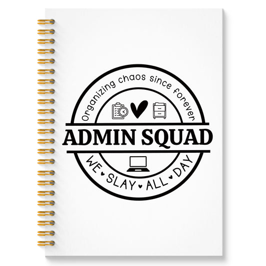 Admin Squad Office Glitter Spiral Notebook, Administrative Assistant Gifts Journal, School Administrator Staff Hardcover Notebook Journal for Writing Note Taking, 5.5x8.3 Inch